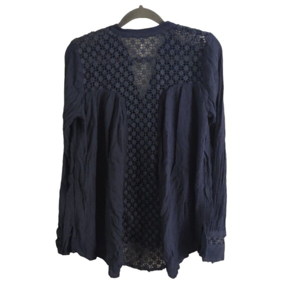 Free People Blue Shirt Womens XS Oversized Button Up Gauze Rayon Cotton Top - Picture 2 of 5